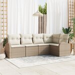 vidaXL Ensemble de canapé de jardin 5 pièces avec coussins - Rotin poly beige