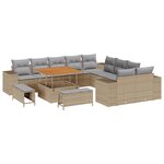 Ensemble de Canapés de Jardin de 13 pièces vidaXL avec Coussins Beige Poly Rattan Acacia