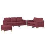 vidaXL Ensemble de canapés 3 Pièces avec coussins Rouge bordeaux Tissu