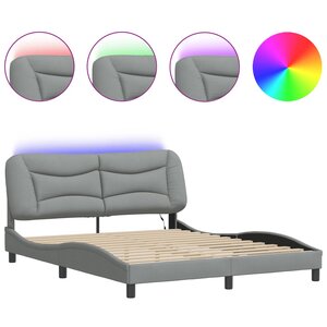 vidaXL Cadre de lit avec LED sans matelas Hvar gris clair 160x200 cm tissu