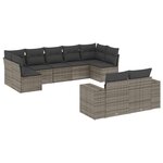 vidaXL Salon de jardin 9 Pièces avec coussins gris résine tressée