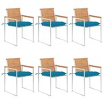 vidaXL Chaises de jardin 6 Pièces avec coussins Bois de teck massif