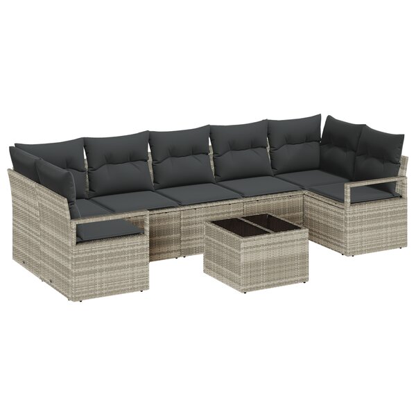 Ensemble de canapé de jardin 8 pièces avec coussins gris clair poly rotin