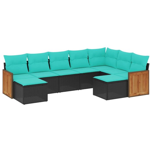 vidaXL Salon de jardin 9 Pièces avec coussins noir résine tressée