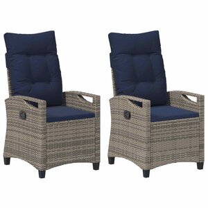 vidaXL Chaise de jardin 2 Pièces gris et bleu marine 56 x 60 x 112 cm