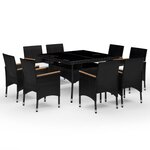 vidaXL Ensemble à manger de jardin 9 Pièces Résine tressée et acacia Noir