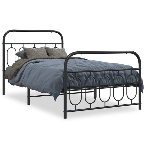 vidaXL Cadre de lit métal sans matelas avec pied de lit noir 100x190cm
