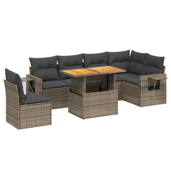 vidaXL Salon de jardin avec coussins 7 Pièces gris résine tressée