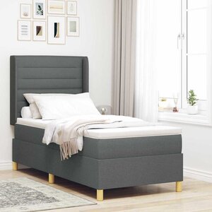 vidaXL Lit à ressorts avec matelas Gris foncé 90 x 190 cm tissu