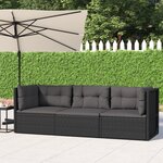 vidaXL Salon de jardin 3 Pièces avec coussins Noir Résine tressée
