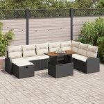 vidaXL Canapé de jardin 9 pièces avec coussins noirs en poly rattan