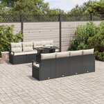 Ensemble de Canapé de Jardin de 9 Pièces avec Coussins Noir Rattan Poly