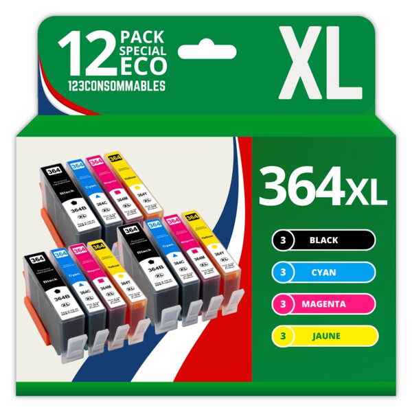 364XL - Pack 12 cartouches HP 364 XL compatibles HP Photosmart 5520 DeskJet 3520