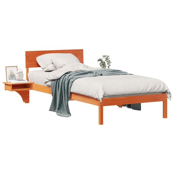 vidaXL Cadre de lit avec tête de lit Brun cire 100 x 200 cm Pin massif