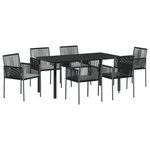 vidaXL Ensemble de salle à manger de jardin 7 pièces avec coussins en poly rattan noir