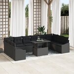 vidaXL Ensemble de sofa de jardin de 11 pièces avec coussins en poly rotin noir