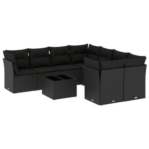 vidaXL Salon de jardin 9 Pièces avec coussins noir résine tressée