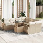 vidaXL Salon de jardin avec coussins 9 Pièces beige résine tressée