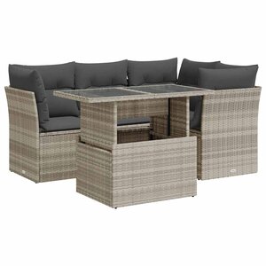 vidaXL Salon de jardin 5 Pièces avec coussins gris clair résine tressée