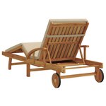 vidaXL Chaise longue pliable avec roues & coussin Beige en bois d'acacia massif