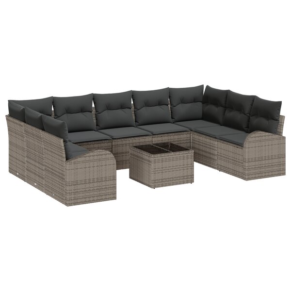 Canapé de Jardin 9 Pièces avec Coussins Noir en Poly Rattan