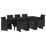 vidaXL Ensemble de Salle à Manger de Jardin 9 Pièces avec Coussins - Rotin Poly Noir