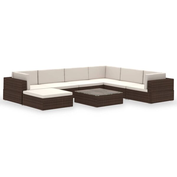 vidaXL Salon de jardin 8 Pièces avec coussins résine tressée marron