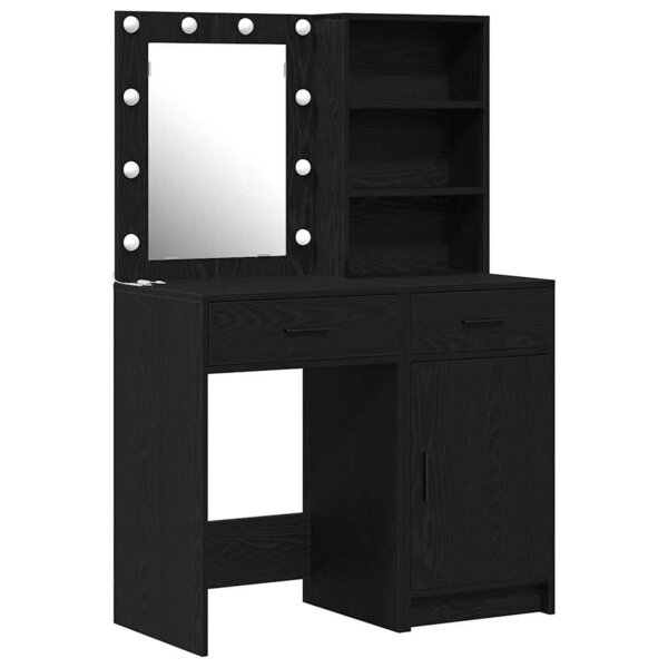 vidaXL Ensemble de table de maquillage avec LED 2 Pièces Chêne noir