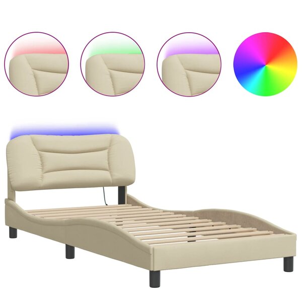 vidaXL Cadre de lit avec LED sans matelas crème 100x200 cm tissu