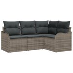 vidaXL Ensemble de Canapé de Jardin 4 Pièces avec Coussins Gris en Poly Rattan