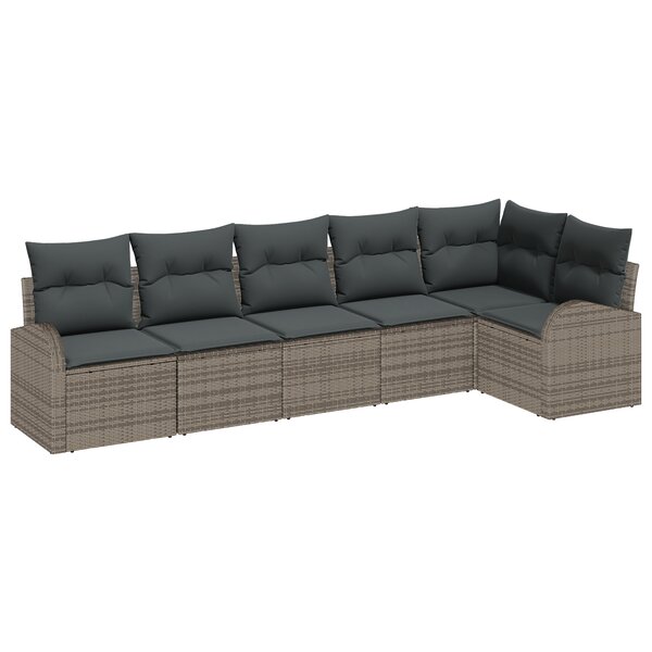 Ensemble de Canapé de Jardin 6 Pièces avec Coussins en Rotin Poly Gris