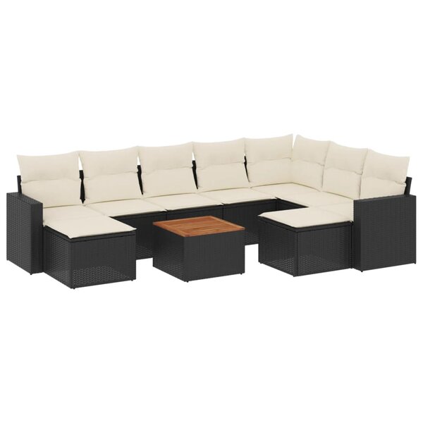 vidaXL Salon de jardin 10 Pièces avec coussins noir résine tressée