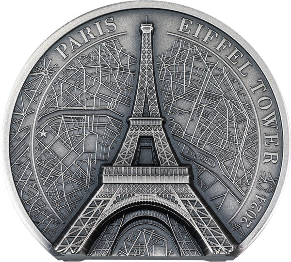 Pièce de monnaie en Argent 10 Dollars g 62.2 (2 oz) Millésime 2024 Historical Monuments EIFFEL TOWER (PRÉCOMMANDE)