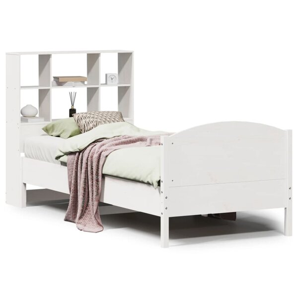 vidaXL Lit bibliothèque sans matelas blanc 90x190cm bois de pin massif