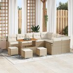 Canapé jardin 13 pièces avec coussins Beige Rattan Poly Acacia