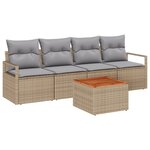 Ensemble de canapé de jardin 5 pièces avec coussins beige en rotin synthétique et acacia