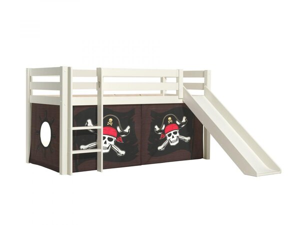 PINO Lit mezzanine avec toboggan  + Rideau de lit en 4 parties Pirates