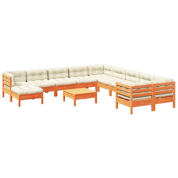 vidaXL Salon de jardin 12Pièces avec coussins cire marron bois pin massif
