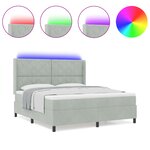 Lit Box Spring vidaXL avec Matelas et Lumière LED Gris clair 180x200 cm Velours