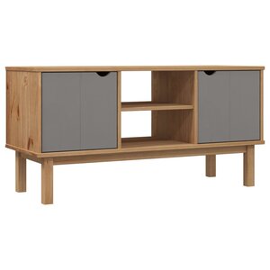 vidaXL Meuble TV OTTA Marron et gris 113 5x43x57 cm Bois massif pin