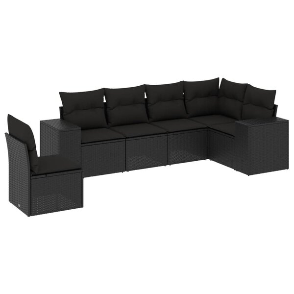 vidaXL Salon de jardin 6 Pièces avec coussins noir résine tressée