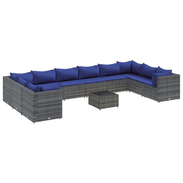 vidaXL Salon de jardin 11 Pièces avec coussins Gris Résine tressée