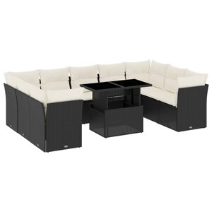 vidaXL Salon de jardin 10 Pièces avec coussins noir résine tressée