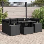 vidaXL Salon de jardin 7 Pièces avec coussins noir résine tressée