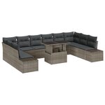 vidaXL Set de canapé de jardin 11 pièces avec coussins en poly rattan gris