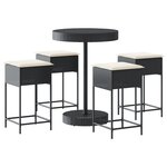 vidaXL Ensemble de bar de jardin 5 Pièces avec coussins noir poly rotin