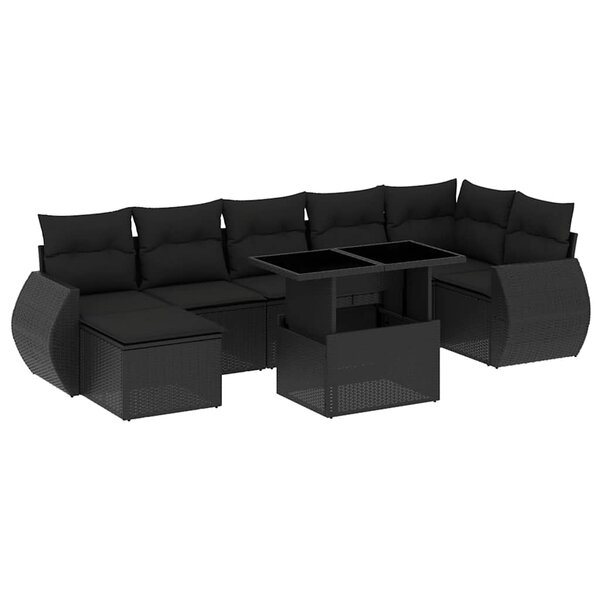 vidaXL Salon de jardin 8 Pièces avec coussins noir résine tressée
