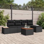 vidaXL Ensemble de canapé de jardin avec coussin 6 Pièces Noir Polyrotin