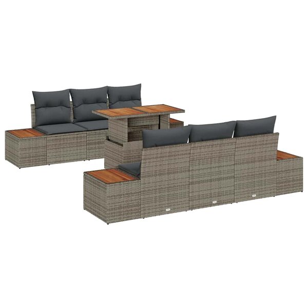 vidaXL Ensemble de canapé de jardin 7 Pièces Gris Poly rotin