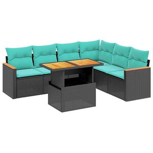 vidaXL Salon de jardin 7 Pièces avec coussins noir résine tressée